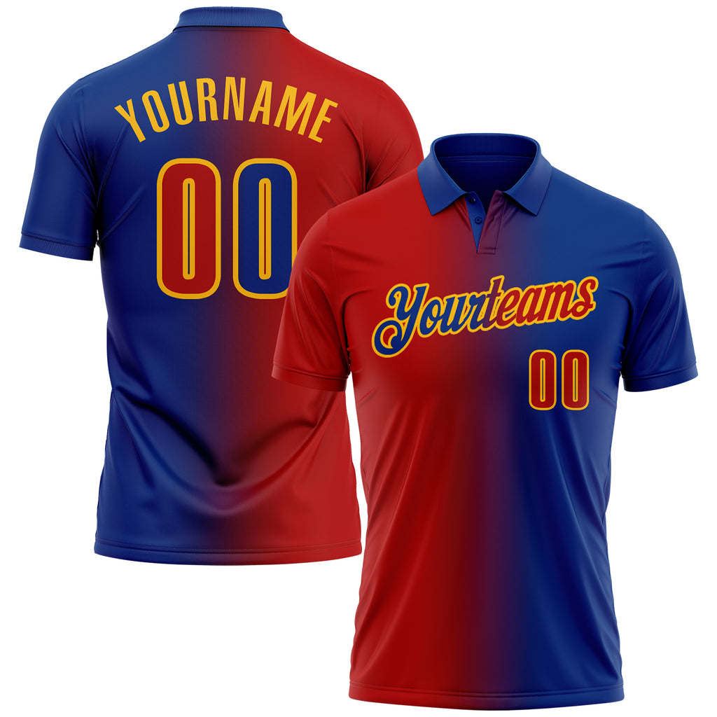 Custom Royal Red-Gold 3D Gradient Fashion Performance Polo Shirt