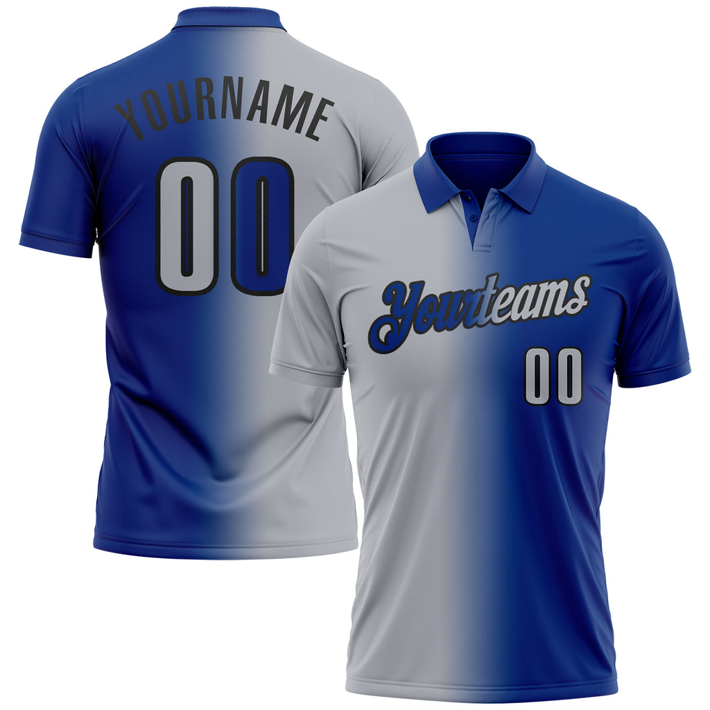 Custom Royal Gray-Black 3D Gradient Fashion Performance Polo Shirt