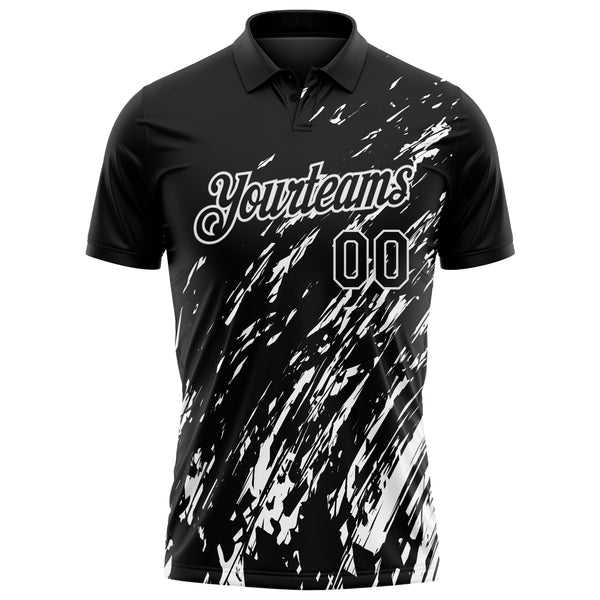 Custom Black-White Paint Stroke Grunge Streak Performance Polo Shirt