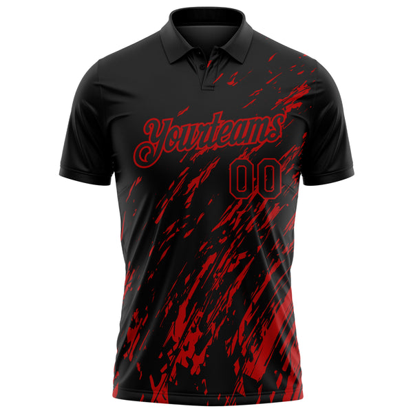 Custom Black-Red Paint Stroke Grunge Streak Performance Polo Shirt