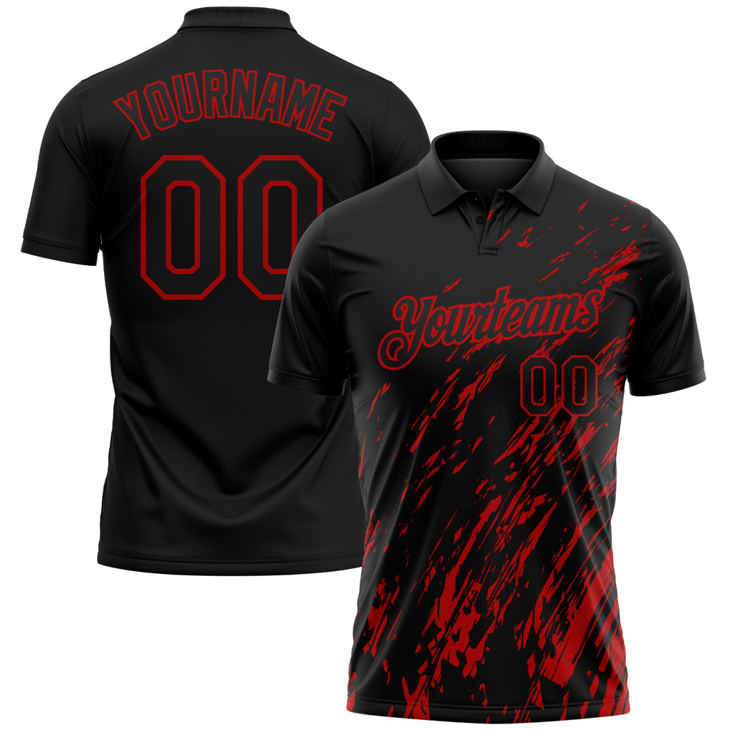 Custom Black-Red Paint Stroke Grunge Streak Performance Polo Shirt