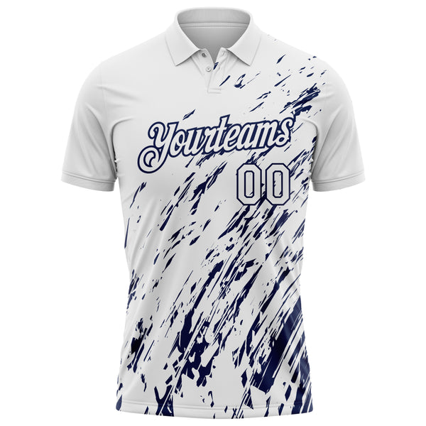 Custom White-Navy Paint Stroke Grunge Streak Performance Polo Shirt