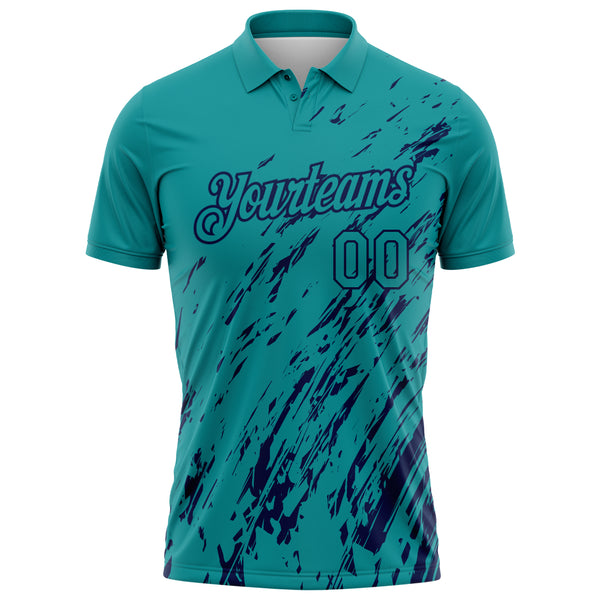 Custom Teal-Navy Paint Stroke Grunge Streak Performance Polo Shirt