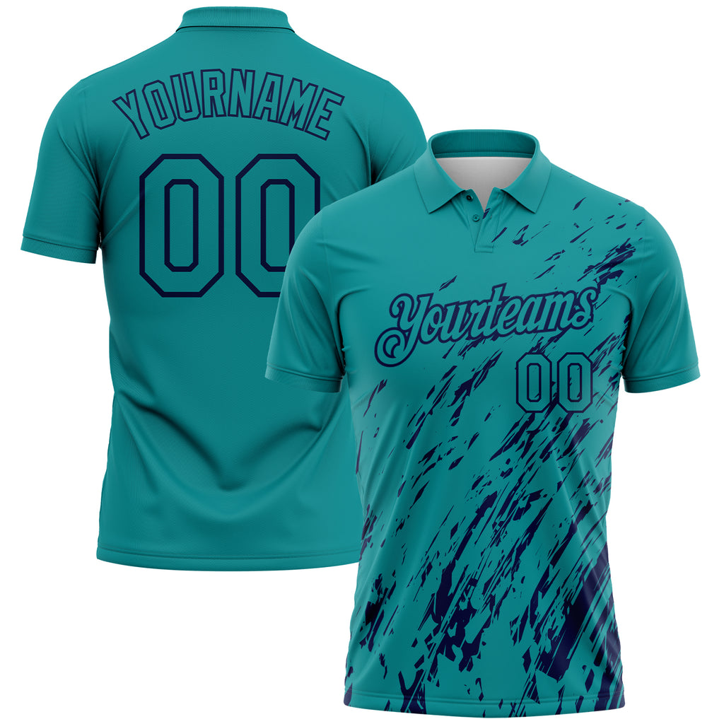 Custom Teal-Navy Paint Stroke Grunge Streak Performance Polo Shirt