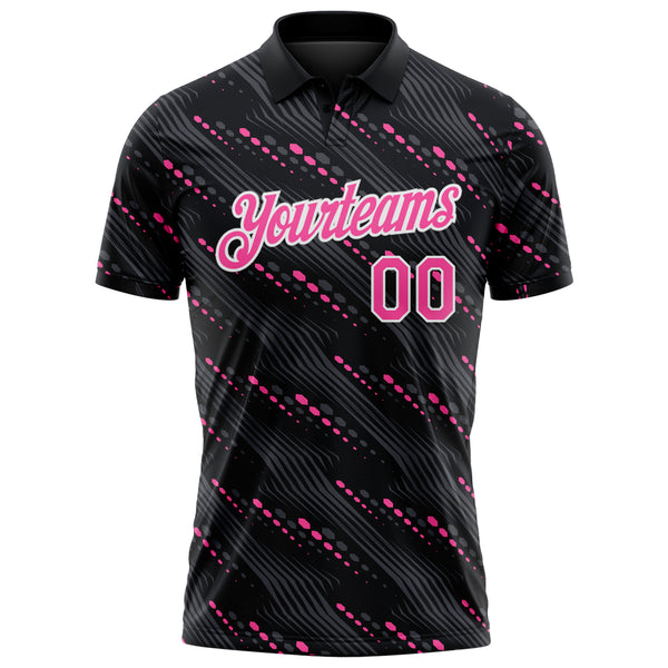 Custom Black Pink-White 3D Pattern Slant Lines Cyber Mecha Tech Performance Polo Shirt