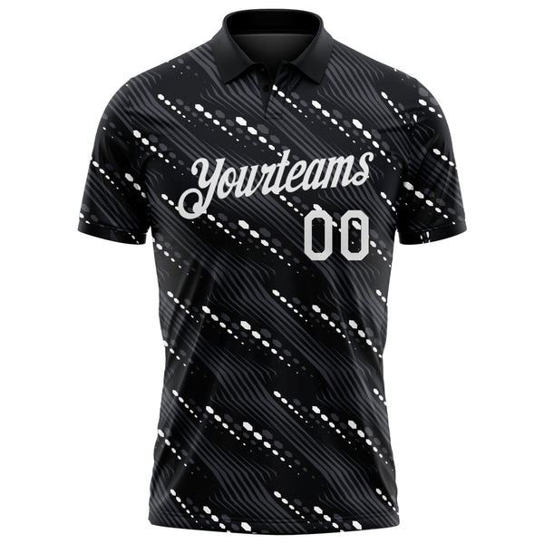 Custom Black-White 3D Pattern Slant Lines Cyber Mecha Tech Performance Polo Shirt