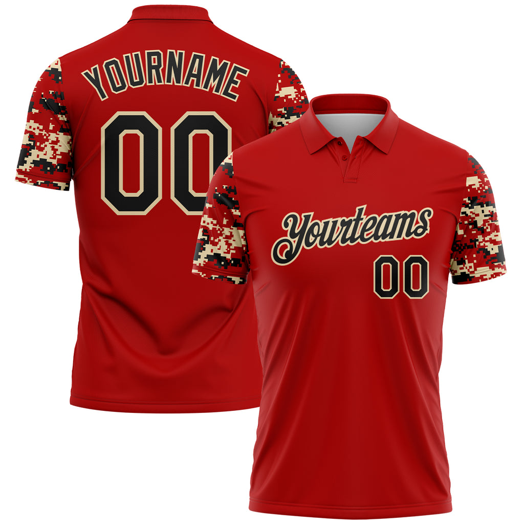 Custom Red Black-Cream Digital Camo Two Tone Performance Polo Shirt