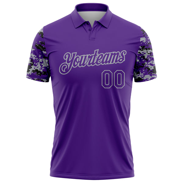 Custom Purple Black-Gray Digital Camo Two Tone Performance Polo Shirt