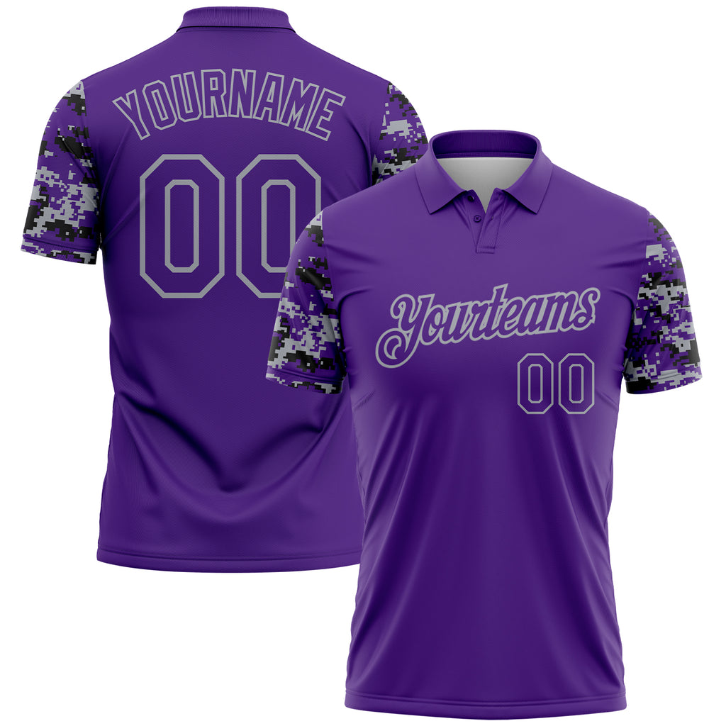 Custom Purple Black-Gray Digital Camo Two Tone Performance Polo Shirt