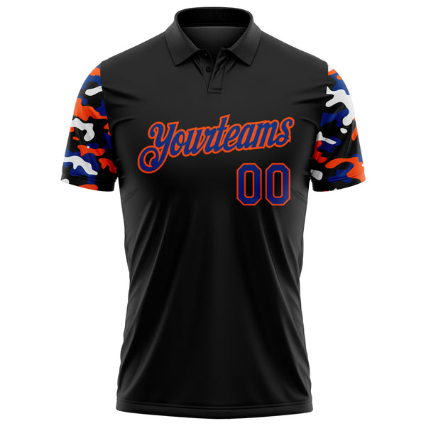 Custom Black Royal Orange-White Digital Camo Two Tone Performance Polo Shirt