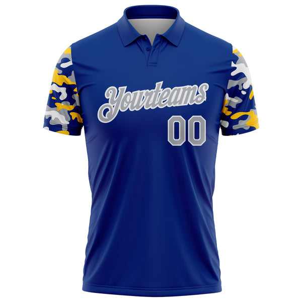 Custom Royal Gray Yellow-White Digital Camo Two Tone Performance Polo Shirt