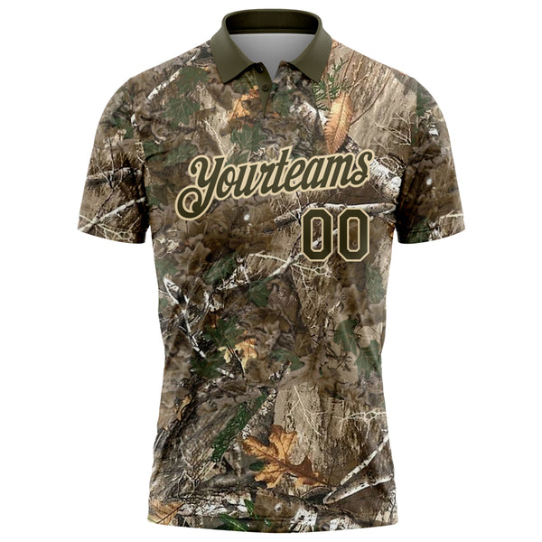 Custom Camo Olive-Cream Woodland Forest Camouflage Salute To Service Performance Polo Shirt