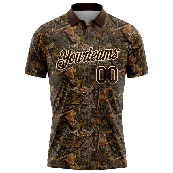 Custom Camo Brown-Cream Camo Woodland Forest Camouflage Salute To Service Performance Polo Shirt