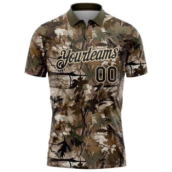 Custom Camo Black Cream-Olive Camo Woodland Forest Camouflage Salute To Service Performance Polo Shirt