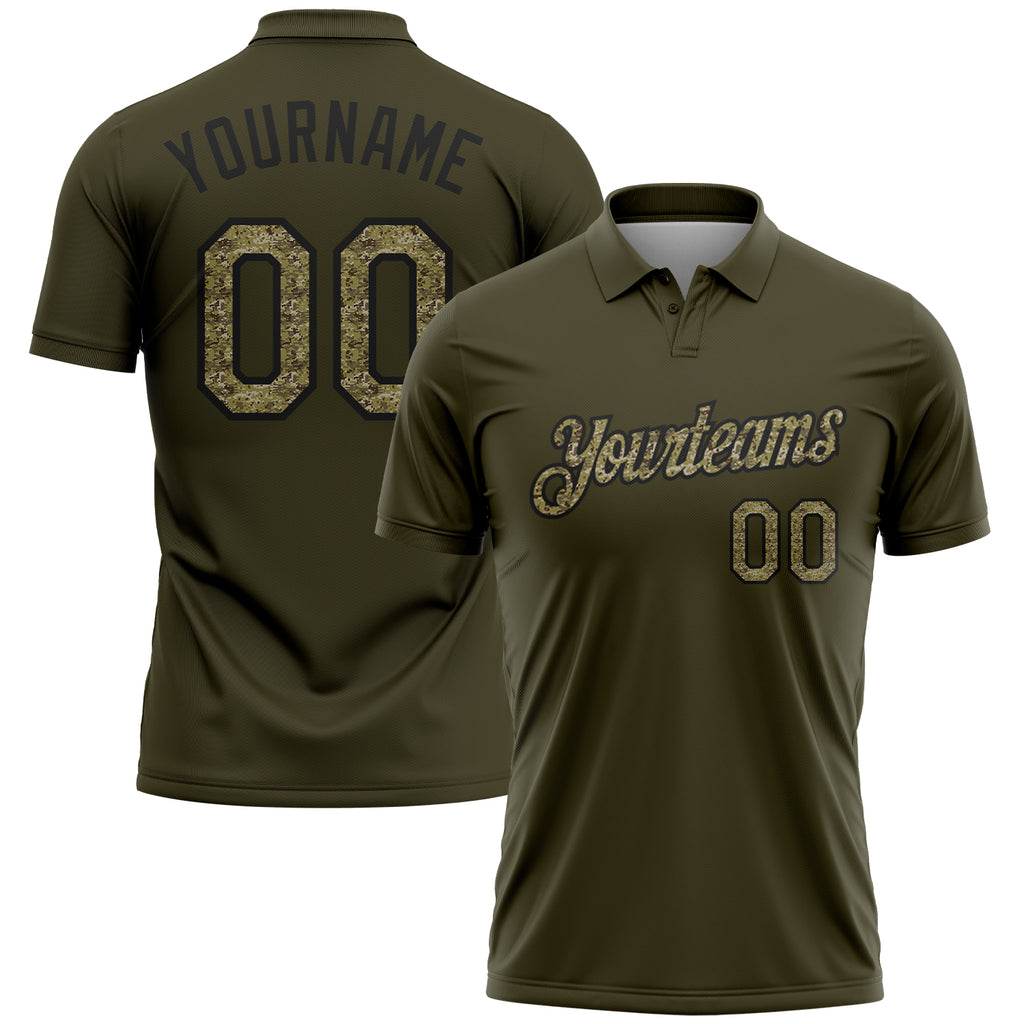 Custom Olive Camo-Black Salute To Service Performance Polo Shirt