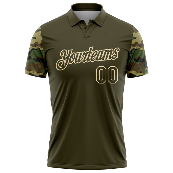 Custom Olive-Cream Camo Two Tone Performance Polo Shirt