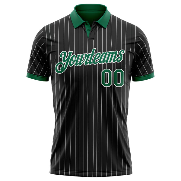 Custom Black White Pinstripe-Kelly Green Performance Polo Shirt