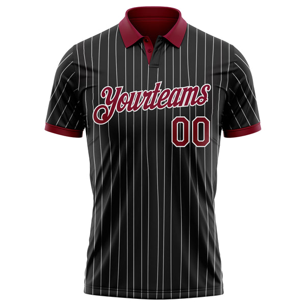 Custom Black White Pinstripe-Crimson Performance Polo Shirt