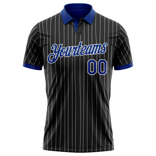 Custom Black White Pinstripe-Royal Performance Polo Shirt