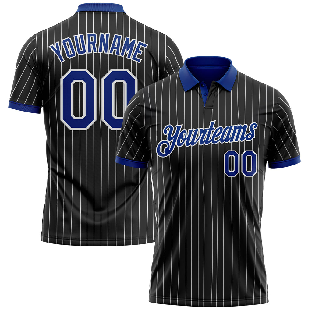 Custom Black White Pinstripe-Royal Performance Polo Shirt