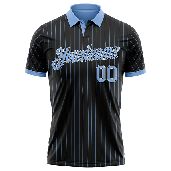 Custom Black Light Blue Pinstripe-White Performance Polo Shirt
