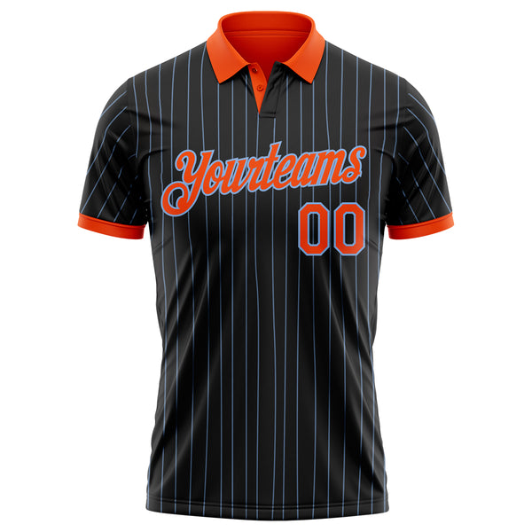 Custom Black Light Blue Pinstripe-Orange Performance Polo Shirt