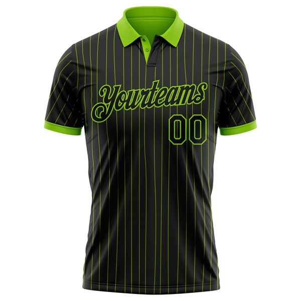 Custom Black Neon Green Pinstripe-Neon Green Performance Polo Shirt