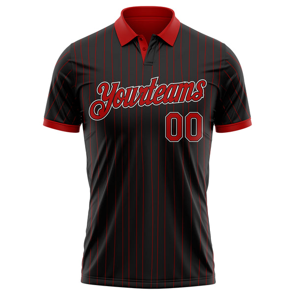 Custom Black Red Pinstripe-White Performance Polo Shirt