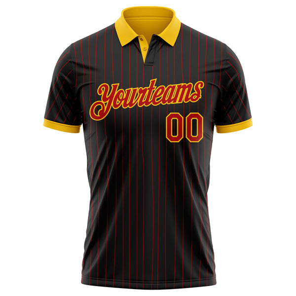Custom Black Red Pinstripe-Yellow Performance Polo Shirt