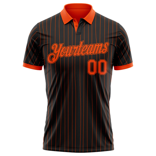 Custom Black Orange Pinstripe-Orange Performance Polo Shirt