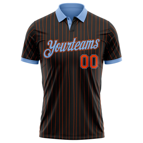 Custom Black Orange Pinstripe-Light Blue Performance Polo Shirt
