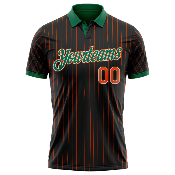 Custom Black Orange Pinstripe White-Kelly Green Performance Polo Shirt