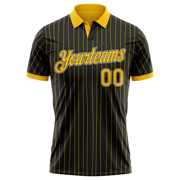Custom Black Yellow Pinstripe-White Performance Polo Shirt