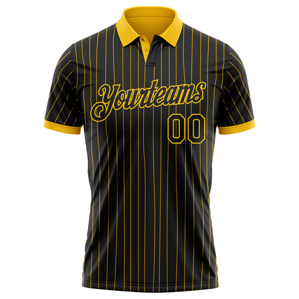 Custom Black Yellow Pinstripe-Yellow Performance Polo Shirt