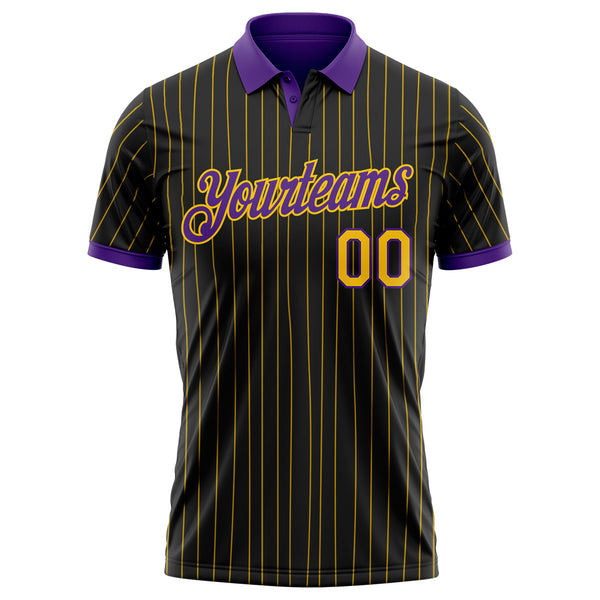 Custom Black Yellow Pinstripe-Purple Performance Polo Shirt