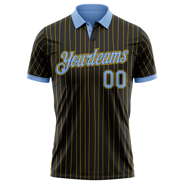 Custom Black Yellow Pinstripe-Light Blue Performance Polo Shirt