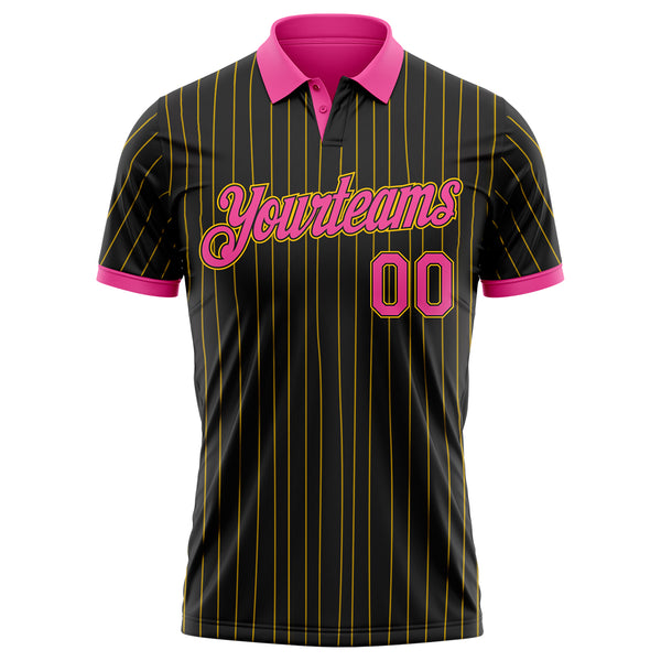 Custom Black Yellow Pinstripe-Pink Performance Polo Shirt