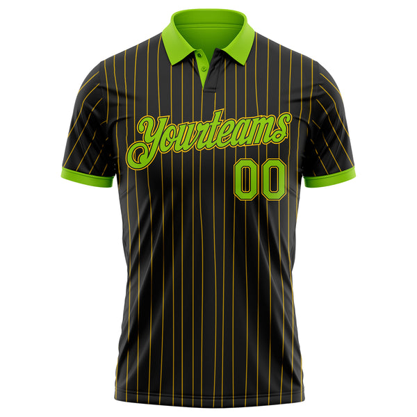 Custom Black Yellow Pinstripe-Neon Green Performance Polo Shirt