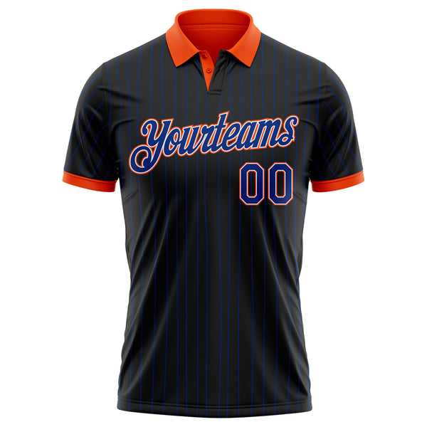 Custom Black Royal Pinstripe White-Orange Performance Polo Shirt
