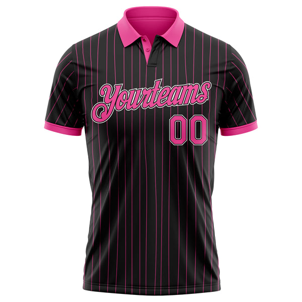 Custom Black Pink Pinstripe-White Performance Polo Shirt