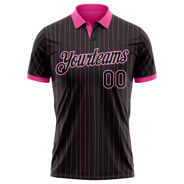 Custom Black Pink Pinstripe-White Performance Polo Shirt