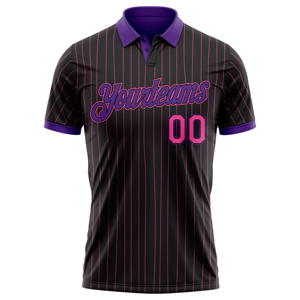 Custom Black Pink Pinstripe-Purple Performance Polo Shirt