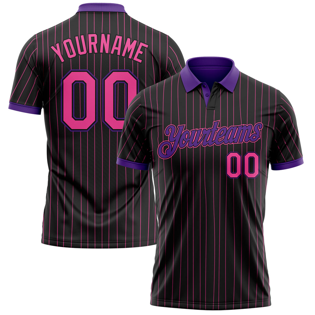 Custom Black Pink Pinstripe-Purple Performance Polo Shirt