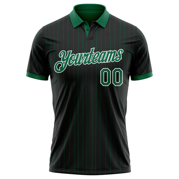 Custom Black Kelly Green Pinstripe-White Performance Polo Shirt