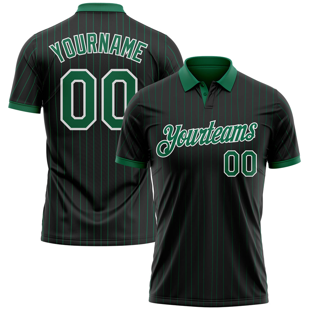 Custom Black Kelly Green Pinstripe-White Performance Polo Shirt