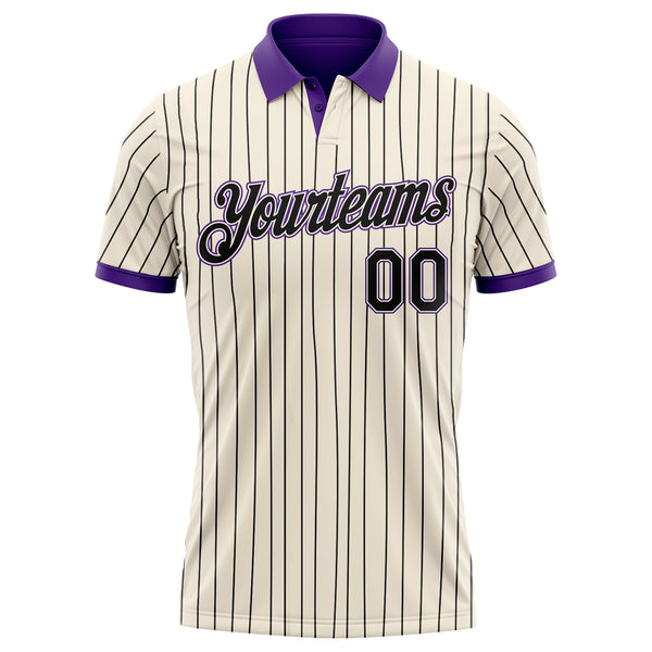 Custom Cream Black Pinstripe-Purple Performance Polo Shirt