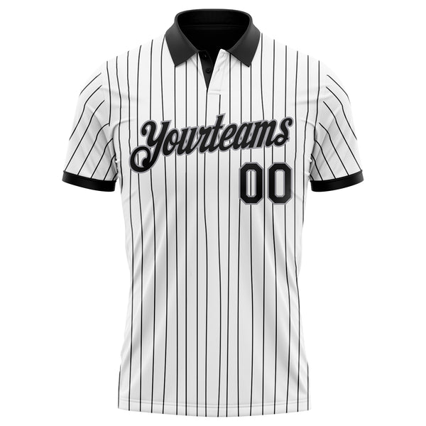 Custom White Black Pinstripe-Gray Performance Polo Shirt