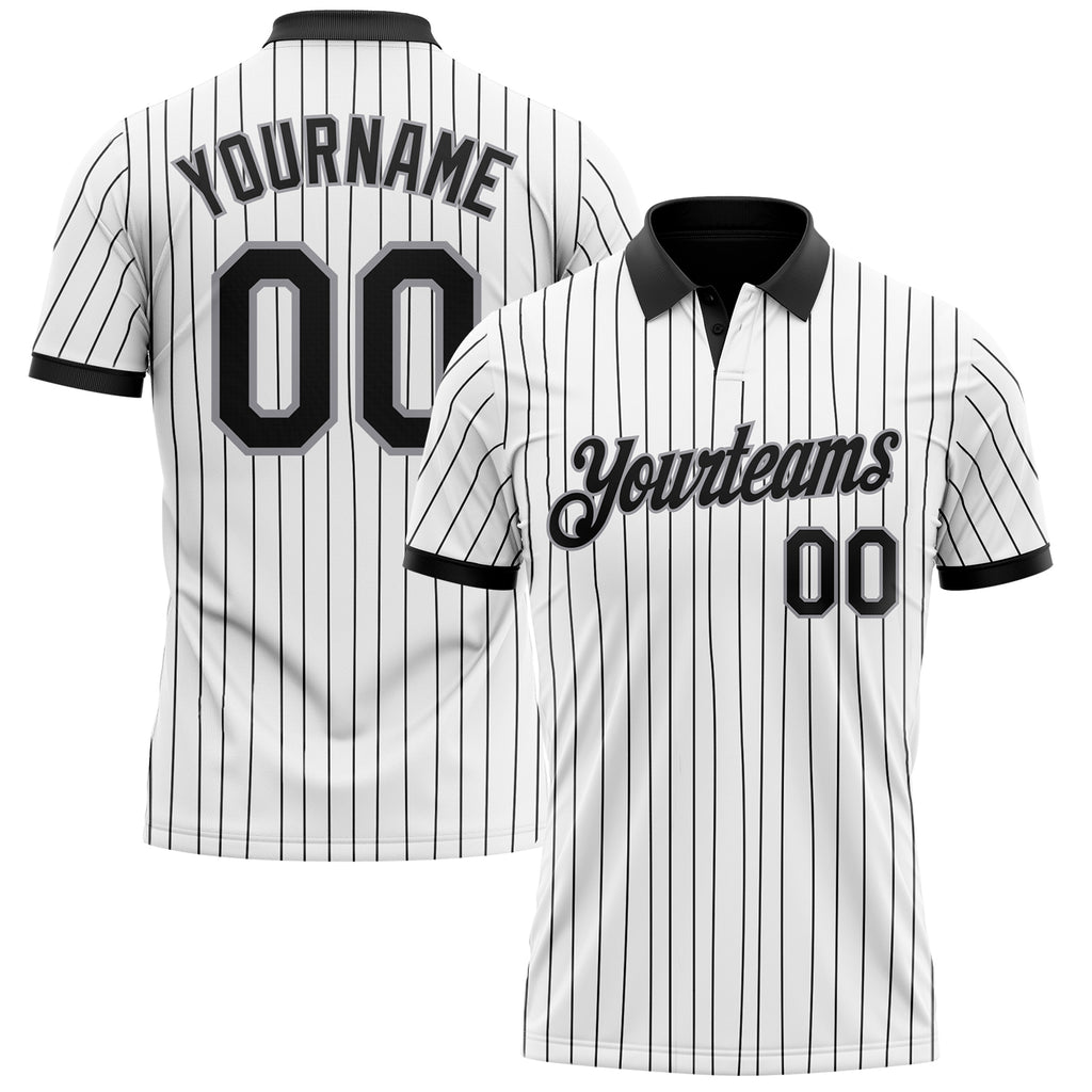 Custom White Black Pinstripe-Gray Performance Polo Shirt