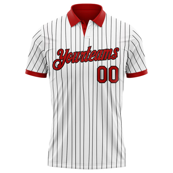 Custom White Black Pinstripe-Red Performance Polo Shirt