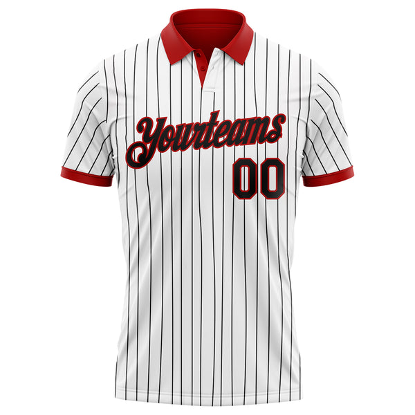 Custom White Black Pinstripe-Red Performance Polo Shirt